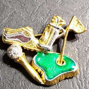 Golf brooch ladies. gold tone